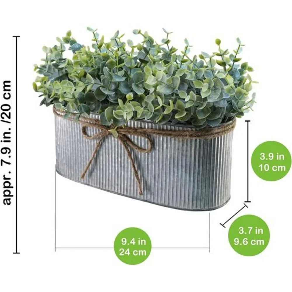 Artificial eucalyptus arrangement rustic galvanized planter farmhouse table deco